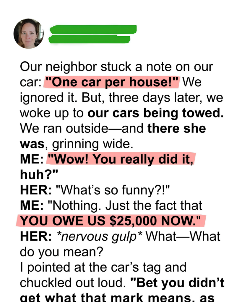 Our Neighbor Had Our Cars Towed — But She Didn’t Expect This Outcome